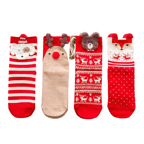 A Four socks featuring jolly reindeer and Santa Claus designs, adding a playful touch to your holiday attire.