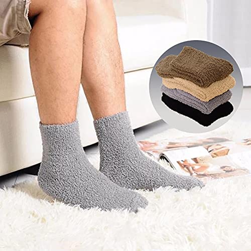 A relaxed individual showcasing their fluffy grey socks, perfect for a cozy and inviting atmosphere at home.