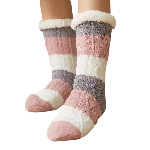 Fleece-lined women's socks with a fuzzy interior, ideal for providing warmth and coziness on cold days.