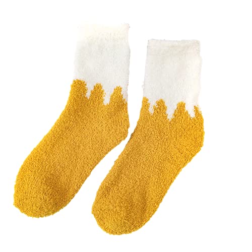 Two yellow and white socks side by side, featuring a playful pattern and inviting softness.