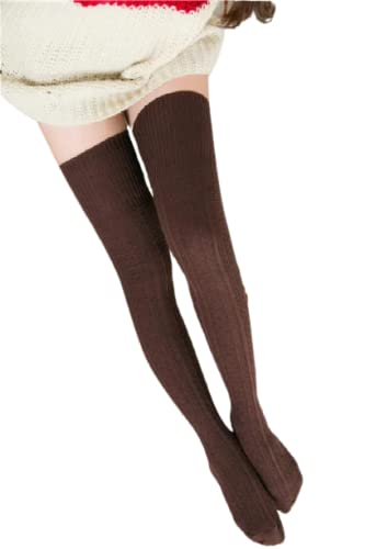A woman in a stylish sweater and knee-high socks, showcasing a comfortable and trendy look.