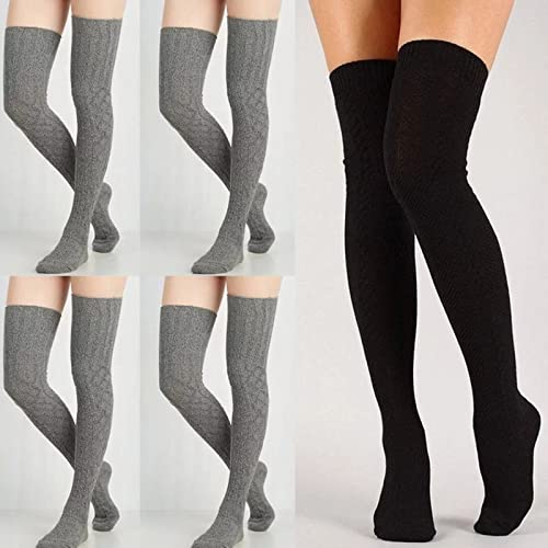 A woman dressed in a soft sweater and knee-high socks, radiating a cozy and inviting atmosphere.