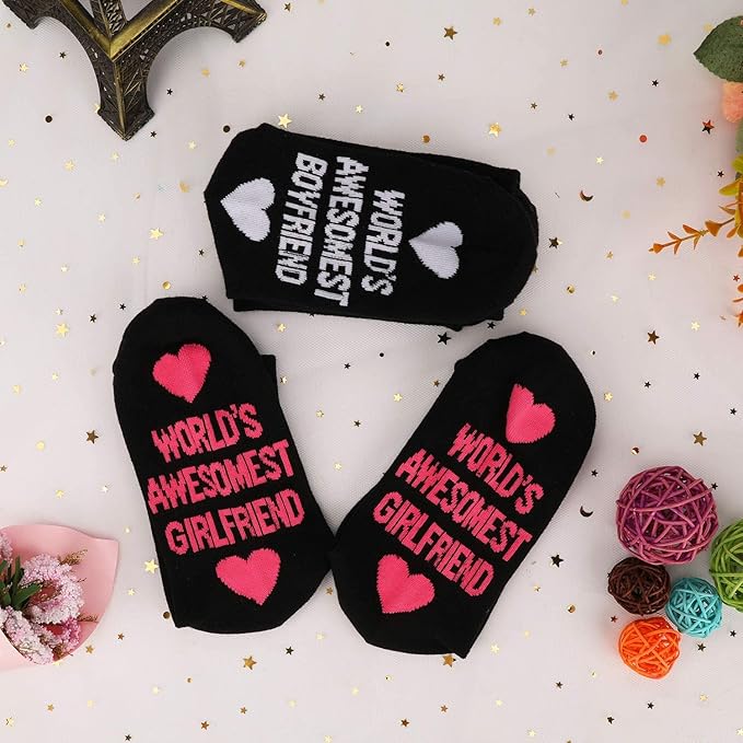 Cheerful socks with eye-catching graphics, designed for the world's most awesome girlfriend.