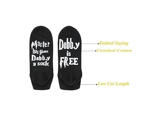 Master Dobby, the beloved house-elf, joyfully displays a sock, representing his newfound freedom and independence.