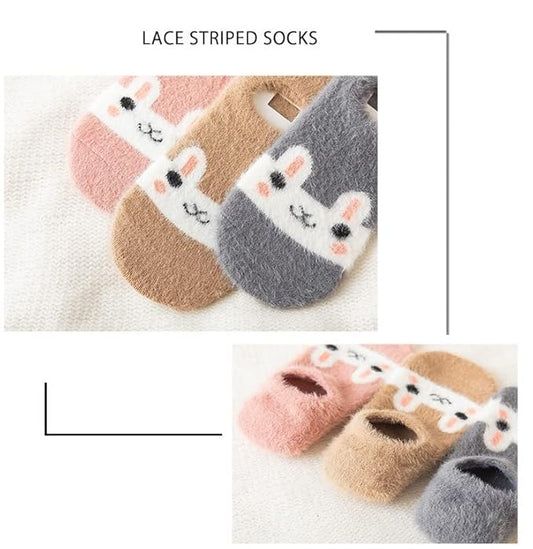 Adorable socks adorned with a bunny face, ideal for cozy and whimsical footwear.