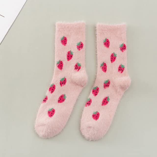 Cute pink socks adorned with playful strawberry patterns, perfect for adding a fun touch to your outfit.