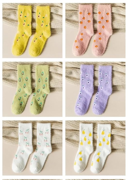 Bright yellow socks with whimsical fruit patterns, perfect for adding a pop of color and fun to your day!
