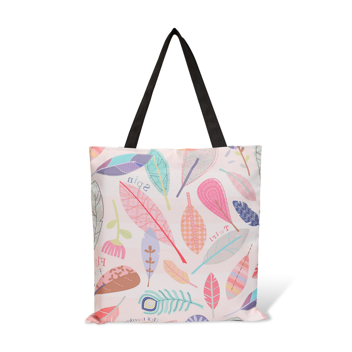 Stylish tote bag with a bright leaf print, a fun and practical accessory for everyday use.