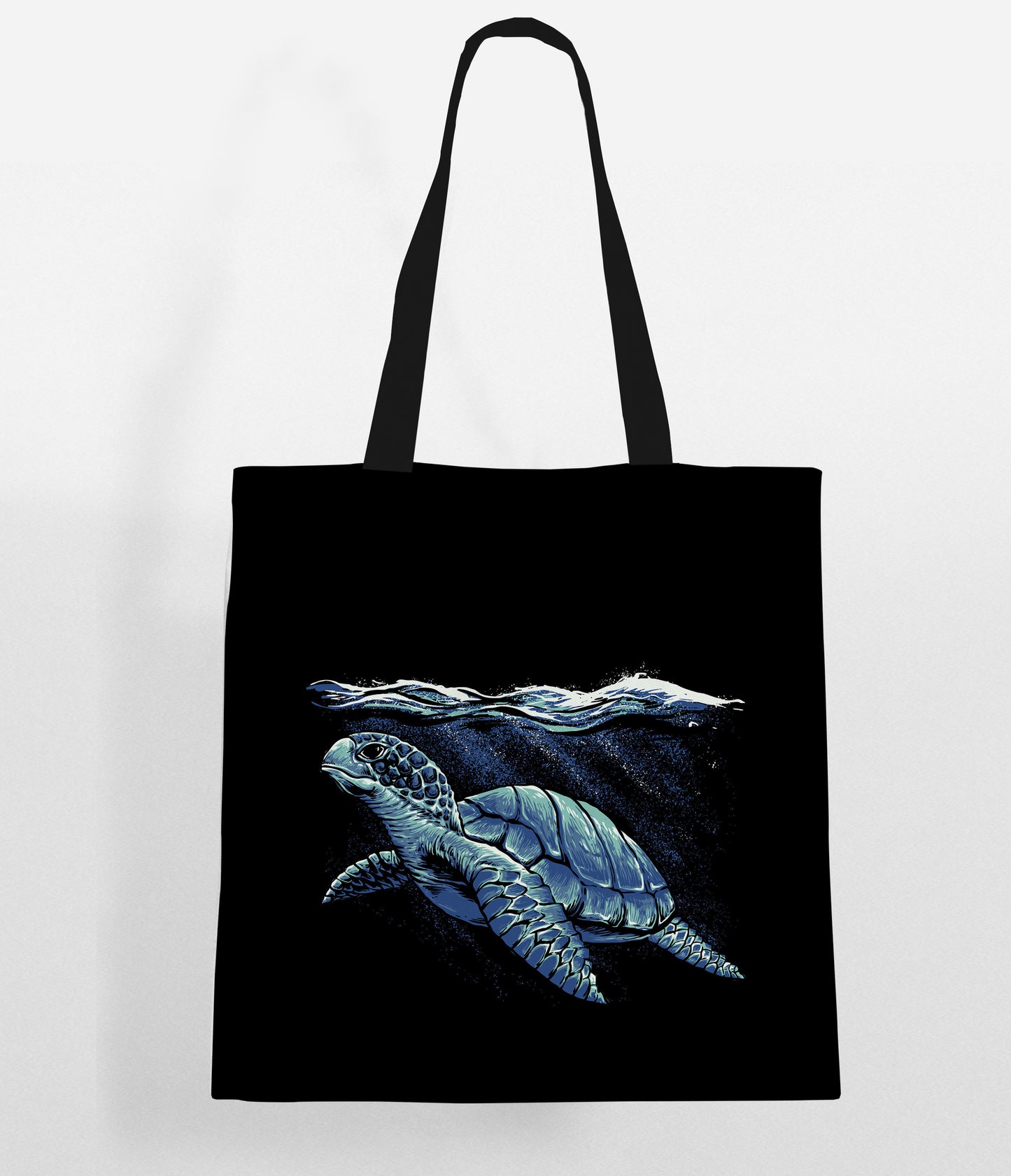 Blue Sea Turtle Print on black background color Tote Bag for women which is used for everyday task