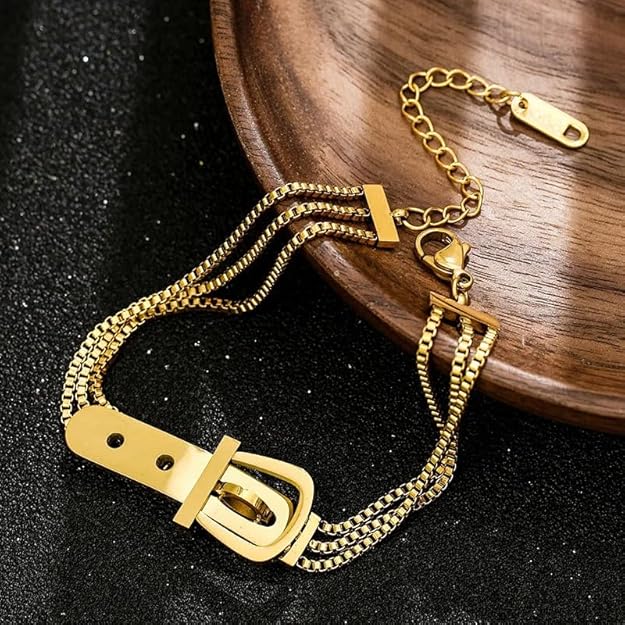 Elegant gold plated bracelet with a buckle, a chic accessory to elevate your style effortlessly.