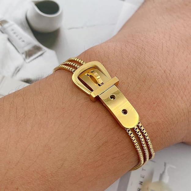 Gold plated bracelet featuring a stylish buckle, ideal for accessorizing your look with a touch of luxury.