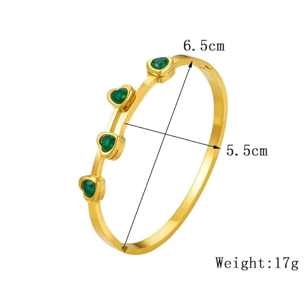  Gold plated bracelet with green stones, elegant and luxurious accessory for any occasion.