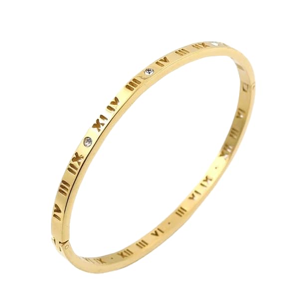 Stylish gold bracelet featuring Roman numerals, perfect for any occasion.