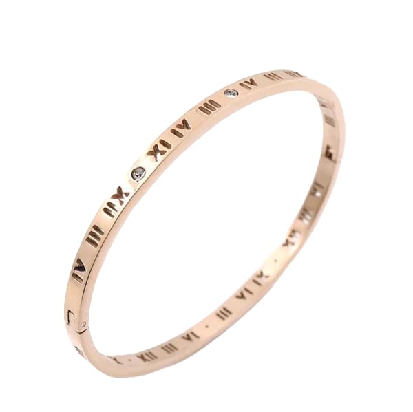 Stylish rose gold bracelet featuring Roman numerals, perfect for adding a touch of sophistication.