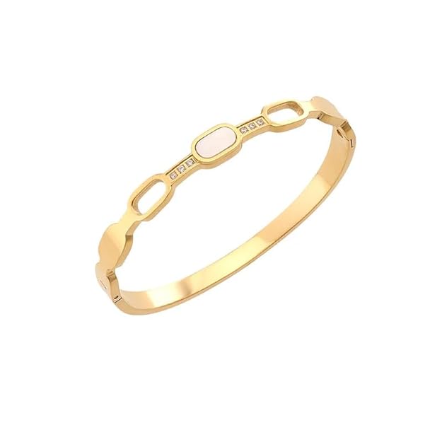 Stylish gold bracelet with shimmering white stones for a touch of elegance.