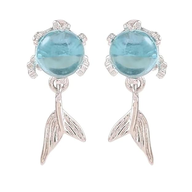 Sterling silver mermaid earrings with blue topaz stone.