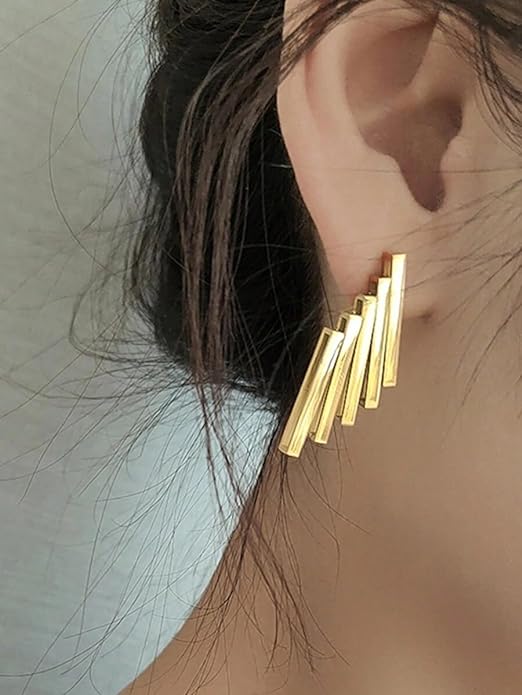  Dainty gold plated earrings made from thin metal strips.