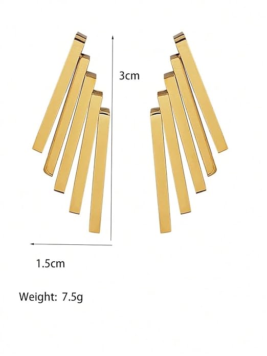 Gold plated earrings made from thin metal strips, elegant and stylish accessory.