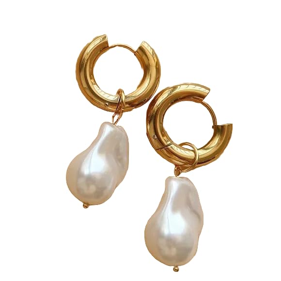 Stylish gold hoops adorned with white pearls, perfect for any special occasion.