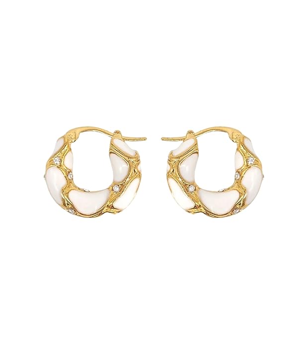  Hoop earrings in gold with white stones.