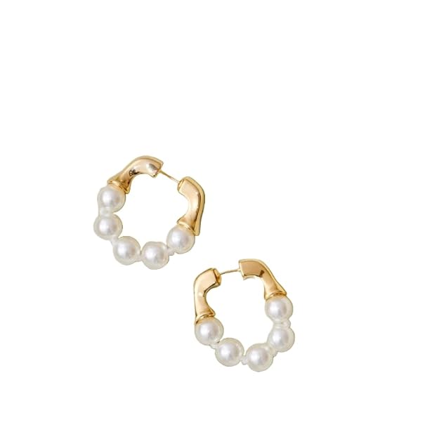 Stylish pearl hoop earrings, perfect for adding a touch of elegance to any outfit.