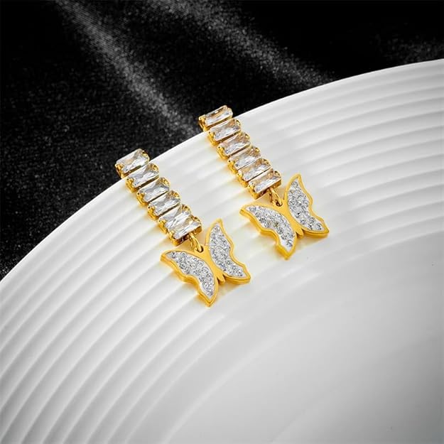 Gold plated butterfly earrings with sparkling diamonds.