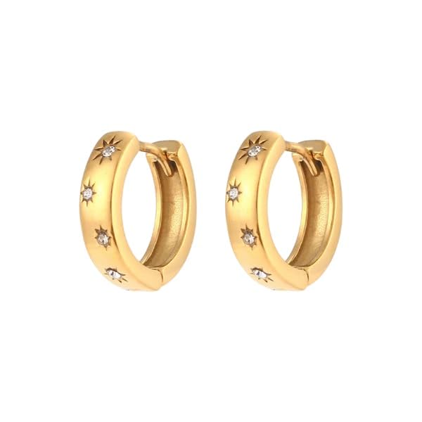 Chic gold tone earrings with stunning diamond accents, adding a touch of luxury to your ensemble.