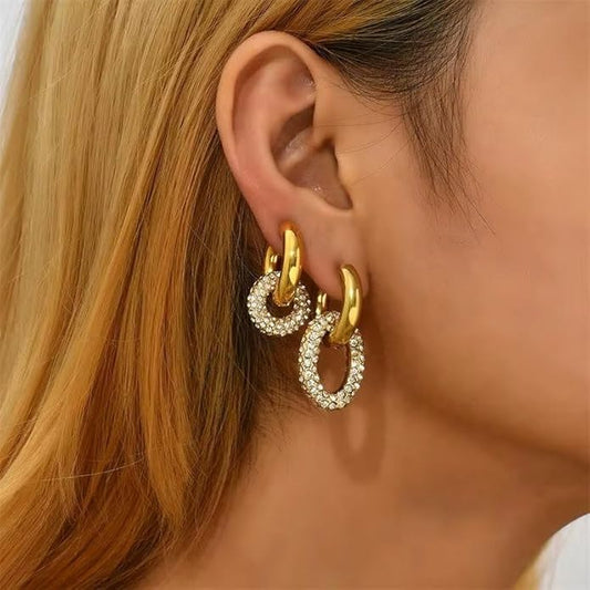 Gold-Plated Crystal Hoop Earrings