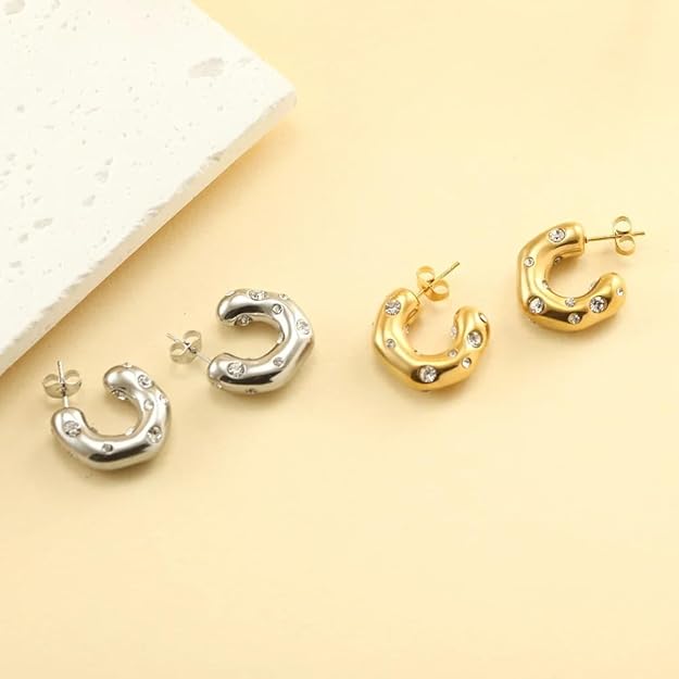 Stylish gold hoops featuring shimmering diamonds, a glamorous addition to your jewelry collection.