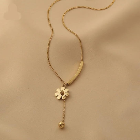 Daisy Flower Tassel Drop Necklace