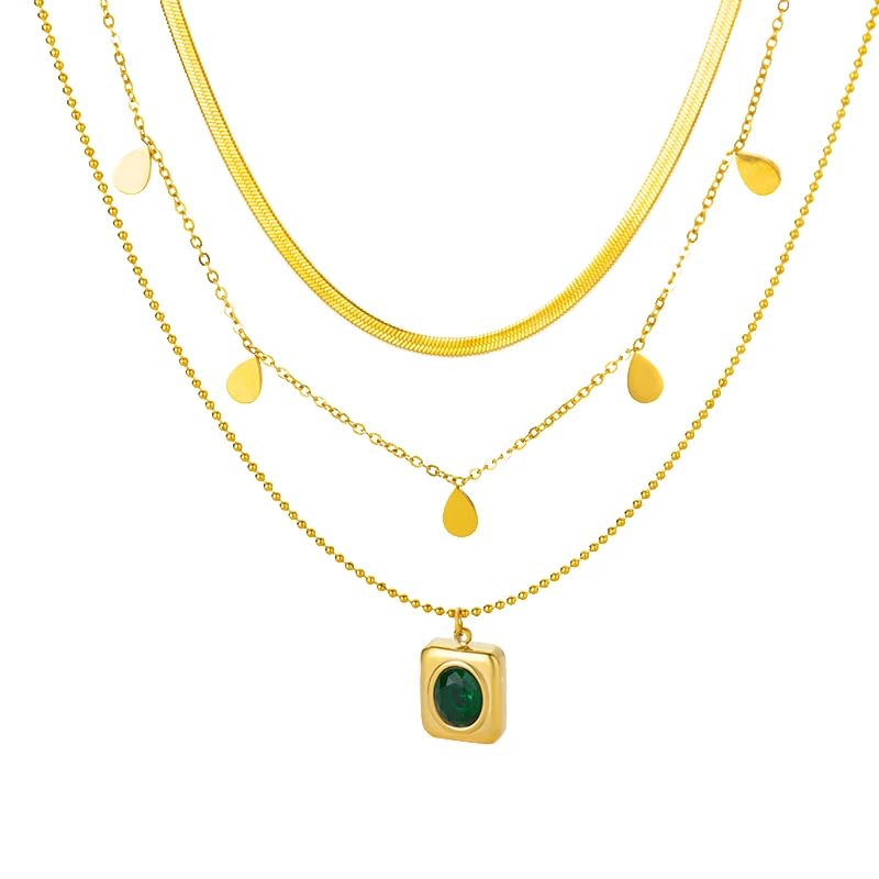 Three Layered Emerald Necklace
