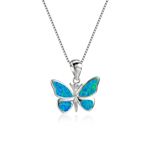 Aurora Blue Opal Butterfly Necklace