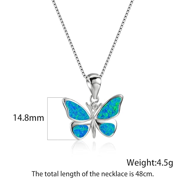 Aurora Blue Opal Butterfly Necklace