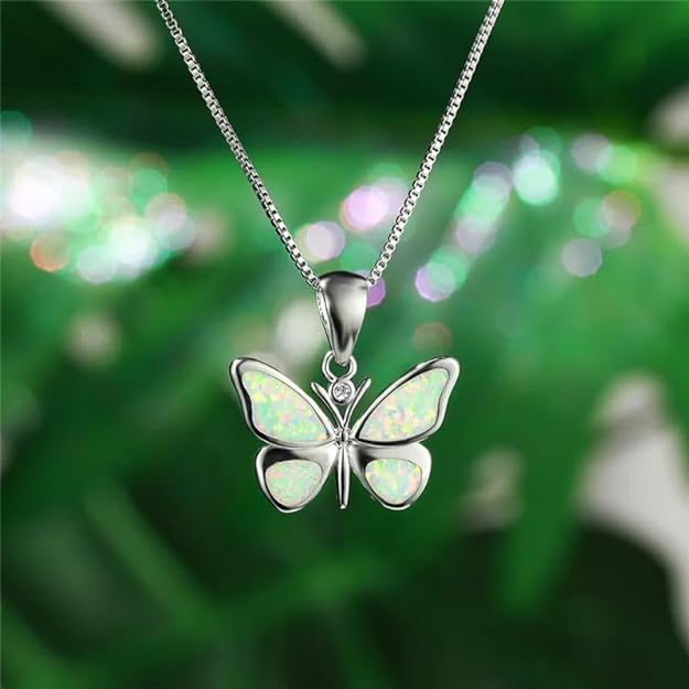 Aurora White Opal Butterfly Necklace