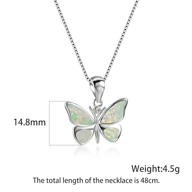 Aurora White Opal Butterfly Necklace