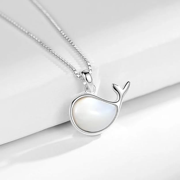 White Opal Silver Whale Necklace