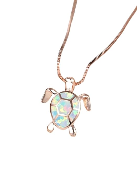 Rose Gold Opal Turtle Necklace