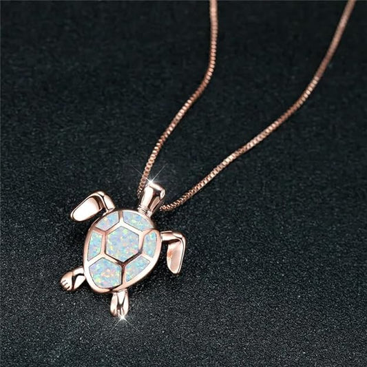 Rose Gold Opal Turtle Necklace
