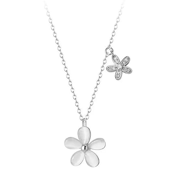 Elegant silver necklace featuring a flower charm.