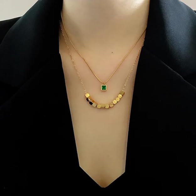 Heartwell Green Stone Double Layer Necklace