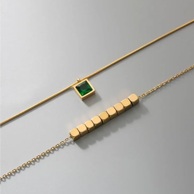 Heartwell Green Stone Double Layer Necklace