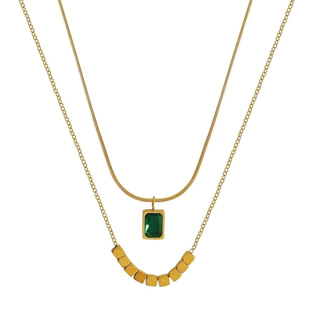 Heartwell Green Stone Double Layer Necklace