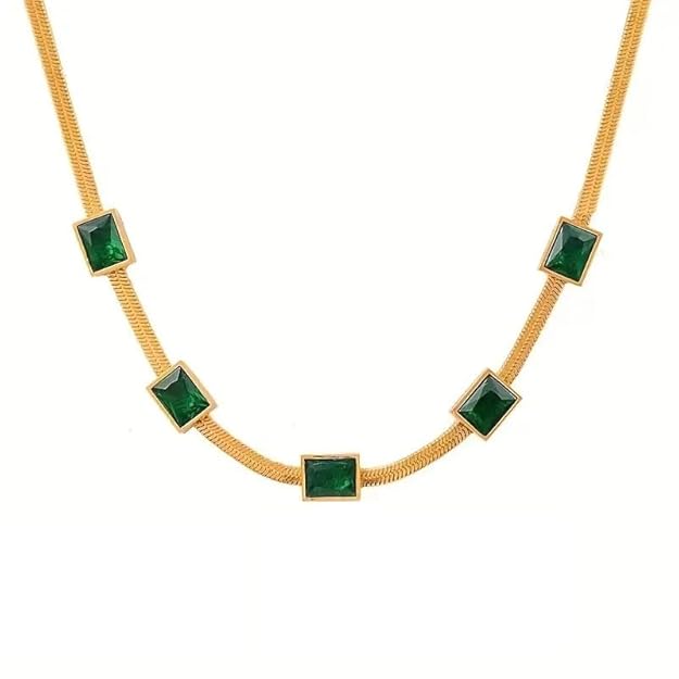 Faux Emerald Snake Bone Chain Necklace