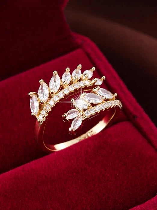 A luxurious gold ring adorned with white diamonds.