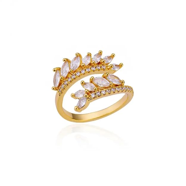 A dazzling gold plated ring with shimmering white diamonds.