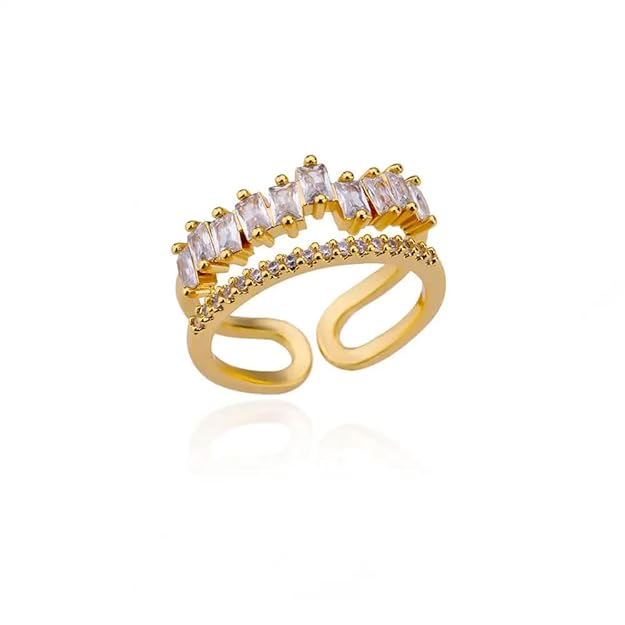 A gold ring with white stones, elegant and timeless.