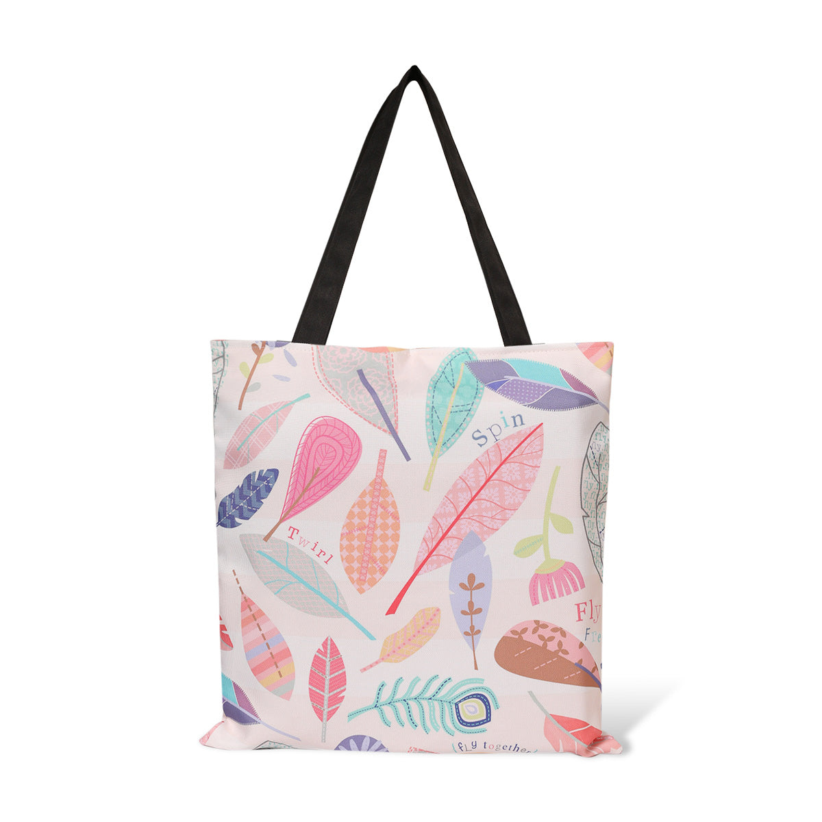 Eye-catching tote bag adorned with a colorful leaf pattern, a chic accessory for any occasion.