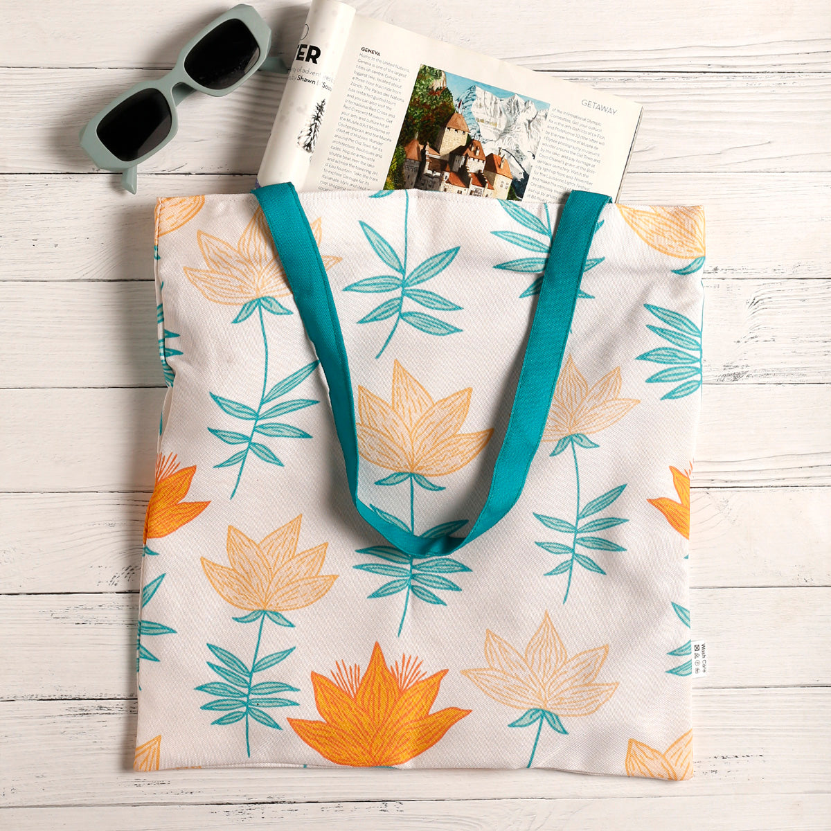 Vibrant flower-patterned tote bag, ideal for adding a pop of color to your everyday ensemble.