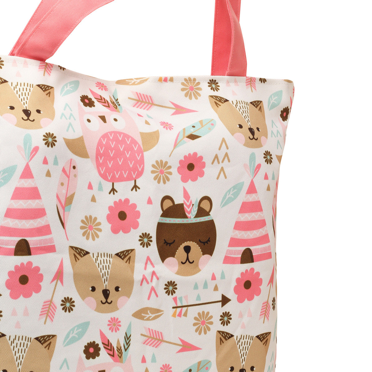 Stylish pink tote bag showcasing a charming animal design, great for everyday use.