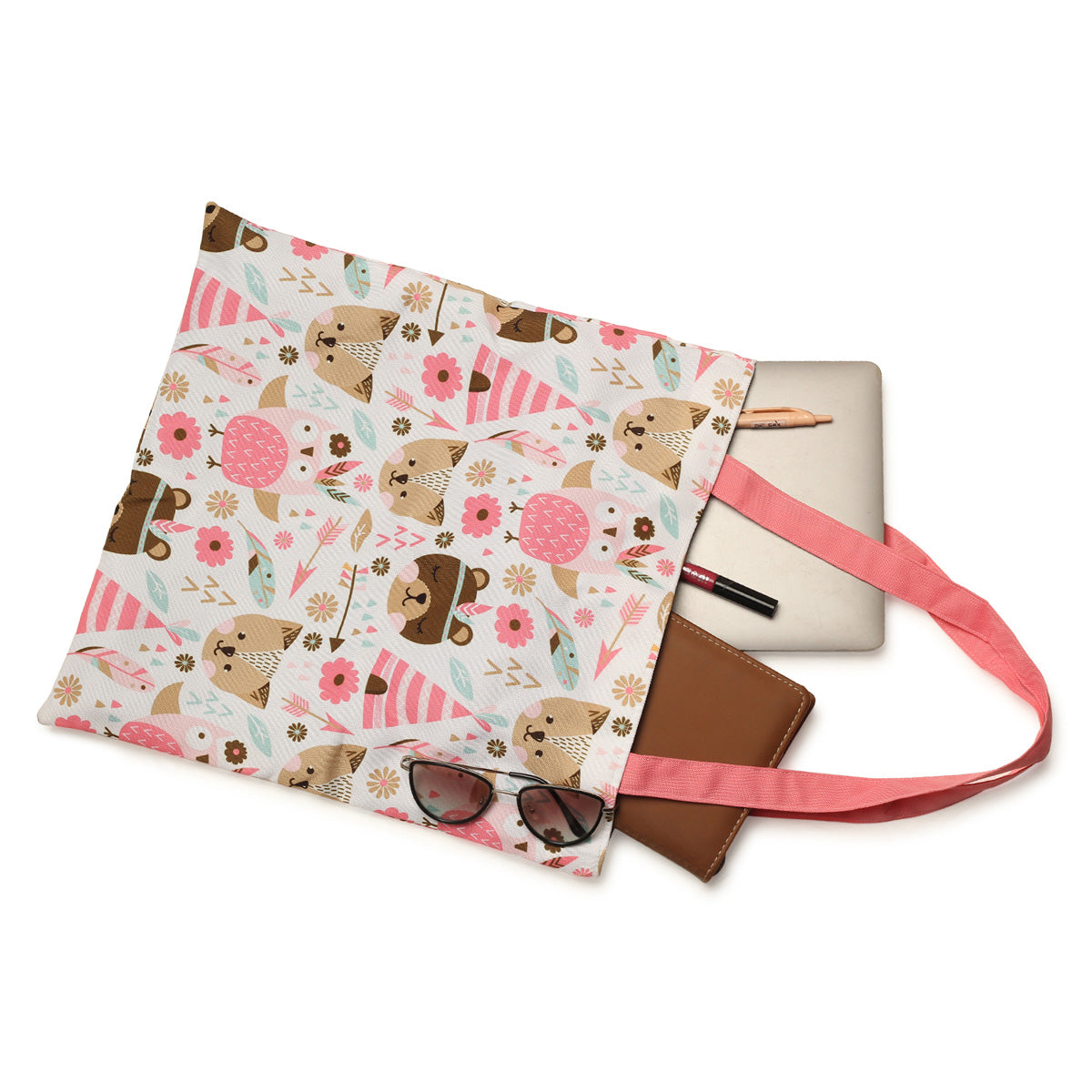 A playful pink tote bag with a delightful animal pattern, perfect for adding flair to any outfit.